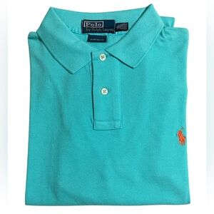 Ralph Lauren men’s XL custom fit mesh polo. Light turquoise w/dark orange horse
